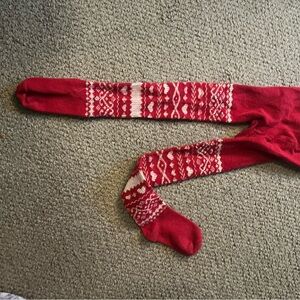 Red and White Patterned Knit Tights